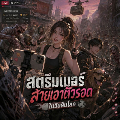ภาพปกนิยาย สตรีมเมอร์สายเอาตัวรอดในวันสิ้นโลก